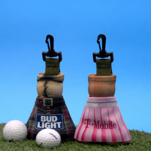 An image of a Saxy Ballz and Saxy Booty golf ball pouches. Each one holds